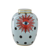 POT BLUE GREY BLACK DOT WITH EYE 32